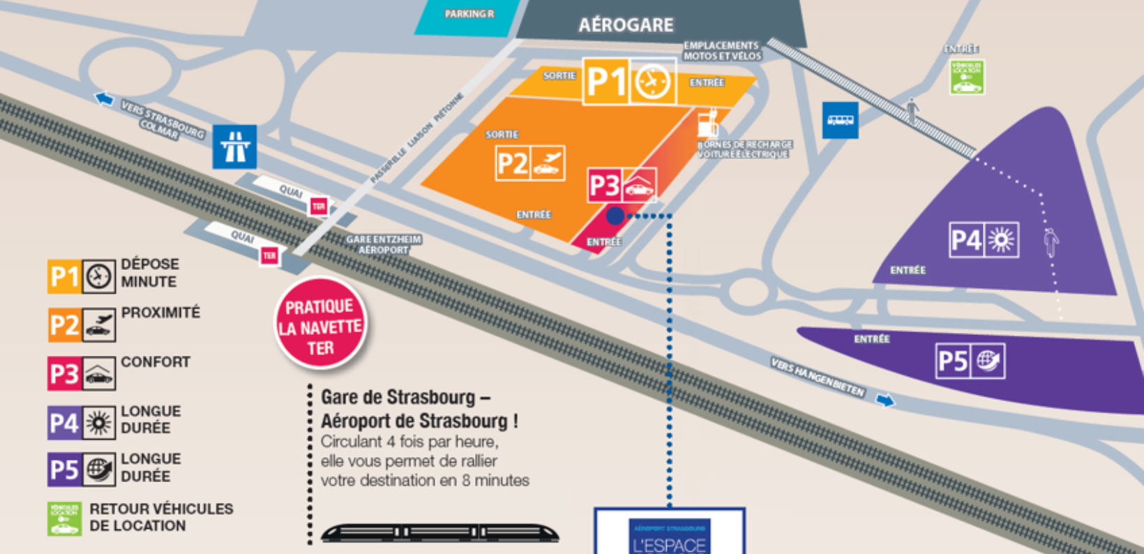 Plan parkings aéroport Strasbourg